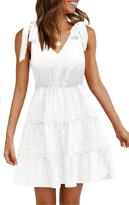 Damen Ärmelloses Sommerkleid Rüschen V-Ausschnitt Eveloria