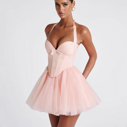 Damen Cocktailkleid Korboberteil Tüllrock Schwarz Eveloria - Eveloria