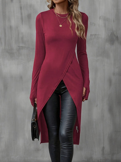Damen Wickelkleid Langarm Asymmetrisch Eveloria