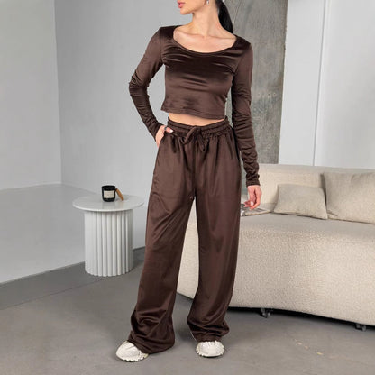 Damen Velourshose Cropped Oberteil Stilvoll