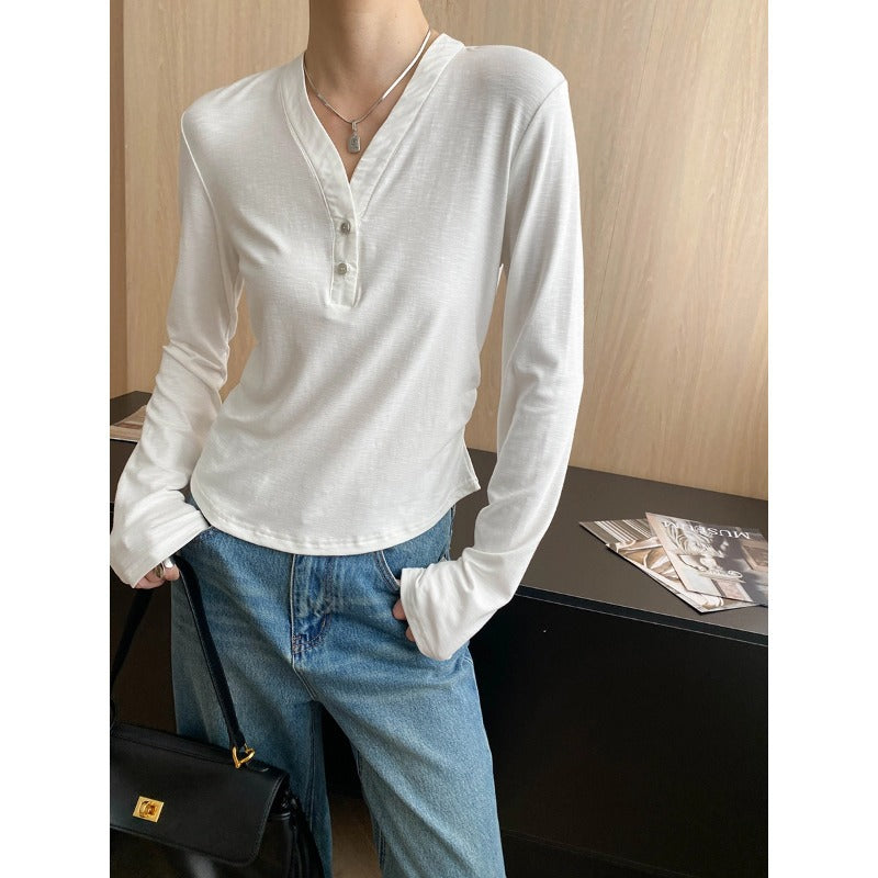 Damen Langarmshirt mit Knöpfen und lockerem Schnitt Eveloria - Eveloria