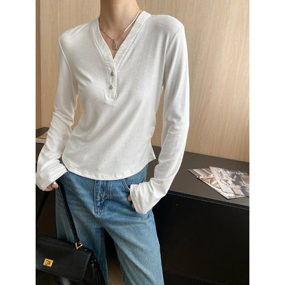 Damen Langarmshirt mit Knöpfen und lockerem Schnitt Eveloria - Eveloria