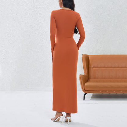 Damen Wickelkleid Dekorativer Cut-Out Langer Arm Eveloria
