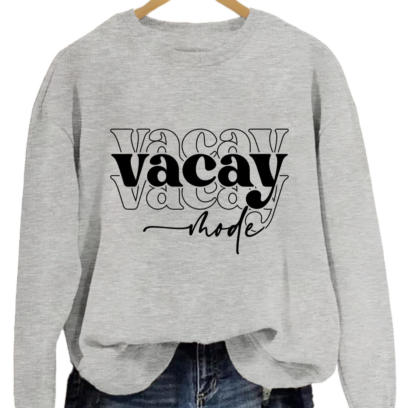 Damen Sweatshirt Lässiger Schriftzug Baumwolle Entspannte Passform