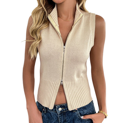 Damen Stricktop mit Reißverschluss und Kragen Eveloria
