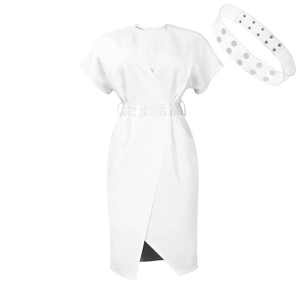 Damen Wickelkleid Elegante Taillierung Gürtel Eveloria
