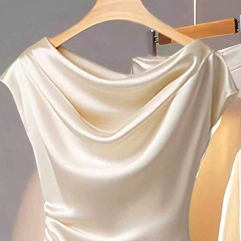 Damen Satin Oberteil Wasserfallausschnitt Eveloria