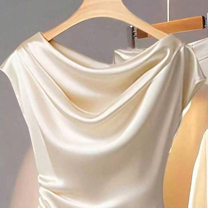 Damen Satin Oberteil Wasserfallausschnitt Eveloria