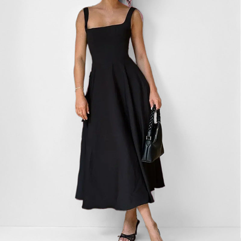 Damen Maxikleid Quadratischer Ausschnitt Schwingender Rock Eveloria