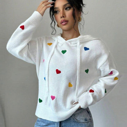 Damen Hoodie Kapuze Bunt Herzdesign Eveloria - Eveloria