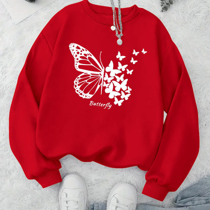 Damen Sweatshirt Schmetterlingsmotiv Lässiger Schnitt Grau Eveloria