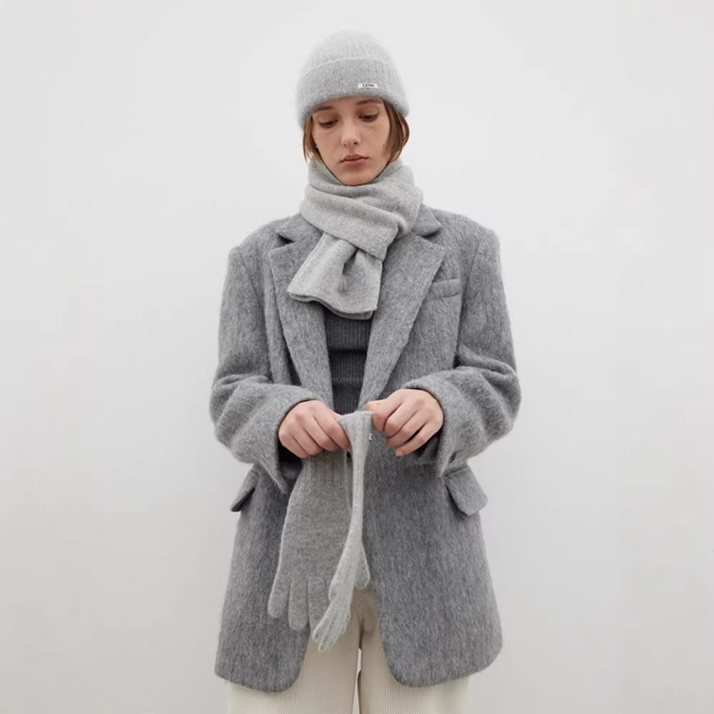 Damen Wollblazer Moderner Schnitt Kuschelig Anthrazit Eveloria