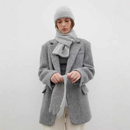 Damen Wollblazer Moderner Schnitt Kuschelig Anthrazit Eveloria