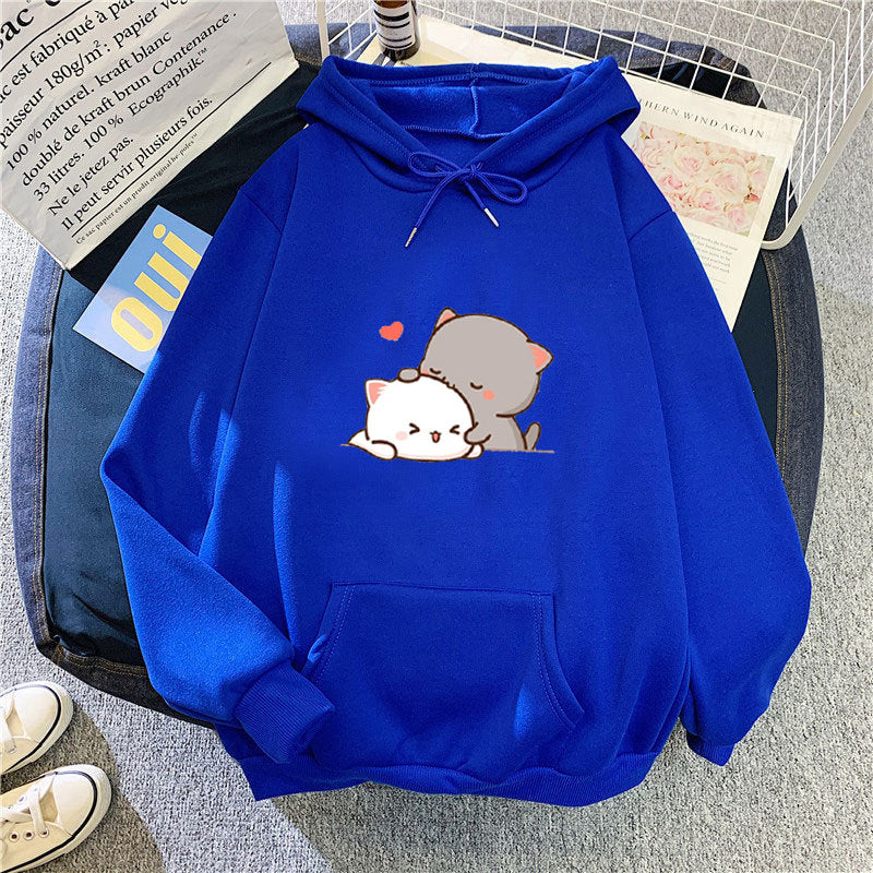 Damen Kapuzenpullover Katzenmotiv Bequem Grün