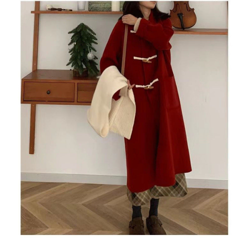 Damen Dufflecoat Praktische Taschen Dekorative Holzknebel