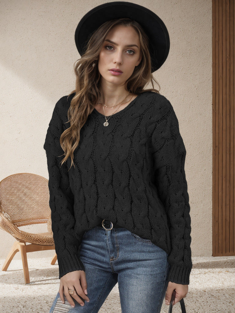Damen Grobstrickpullover Romantisches Zopfmuster Weit Eveloria