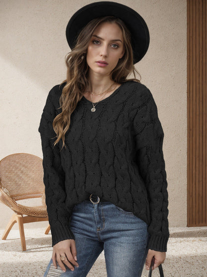 Damen Grobstrickpullover Romantisches Zopfmuster Weit Eveloria