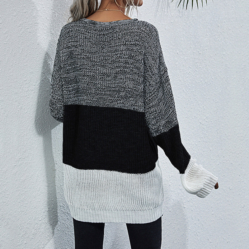 Damen Strickpullover Oversized Farbwechsel Grau
