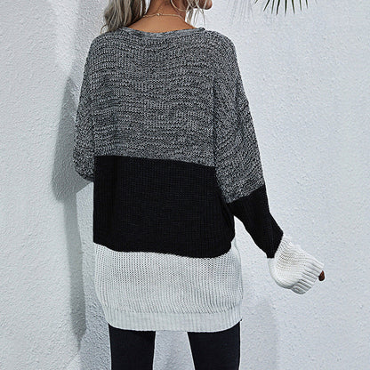 Damen Strickpullover Oversized Farbwechsel Grau