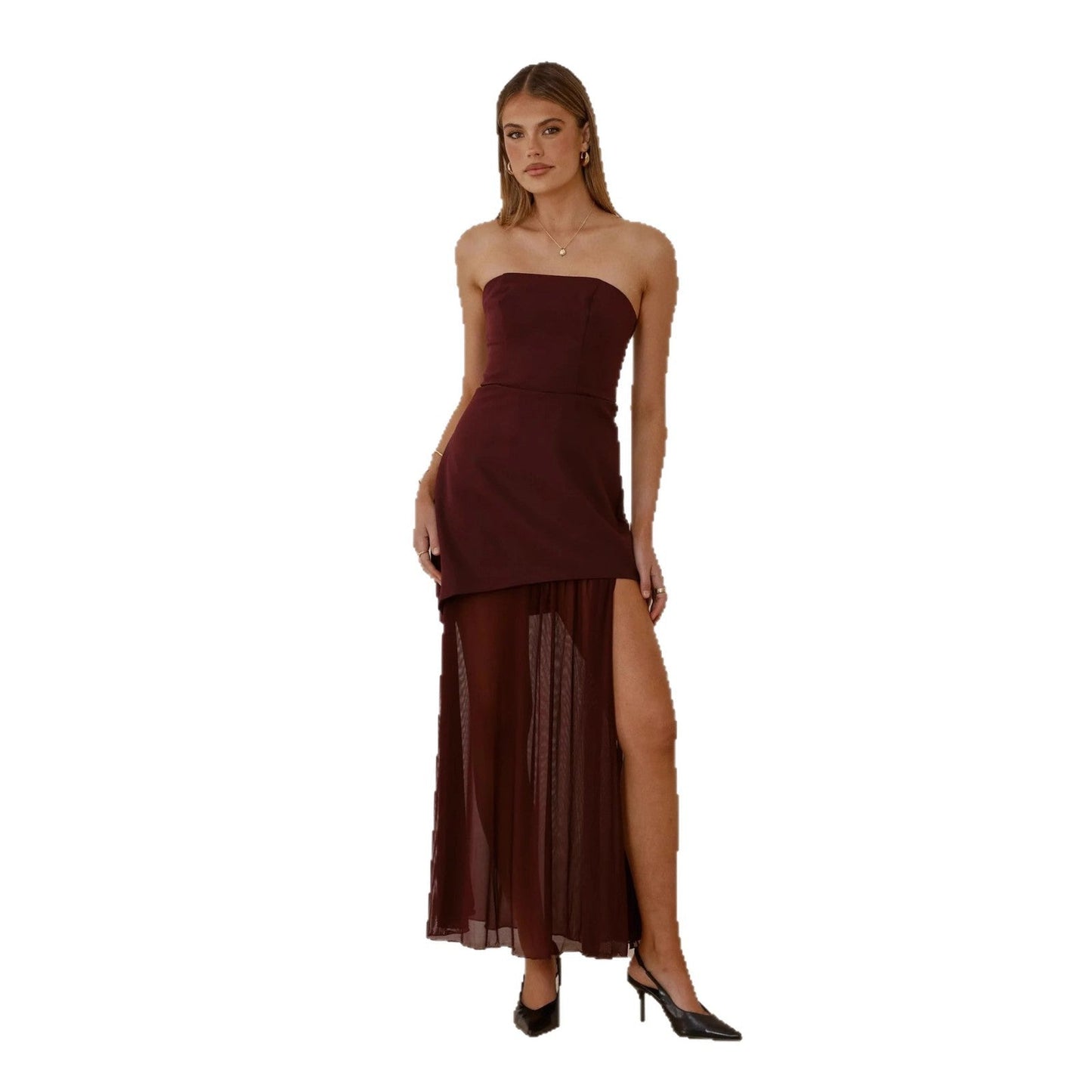 Damen Abendkleid Asymmetrischer Schnitt Schlitz Eveloria