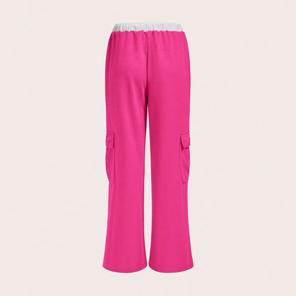 Damen Cargo-Hose Weites Bein Elastischer Bund Eveloria