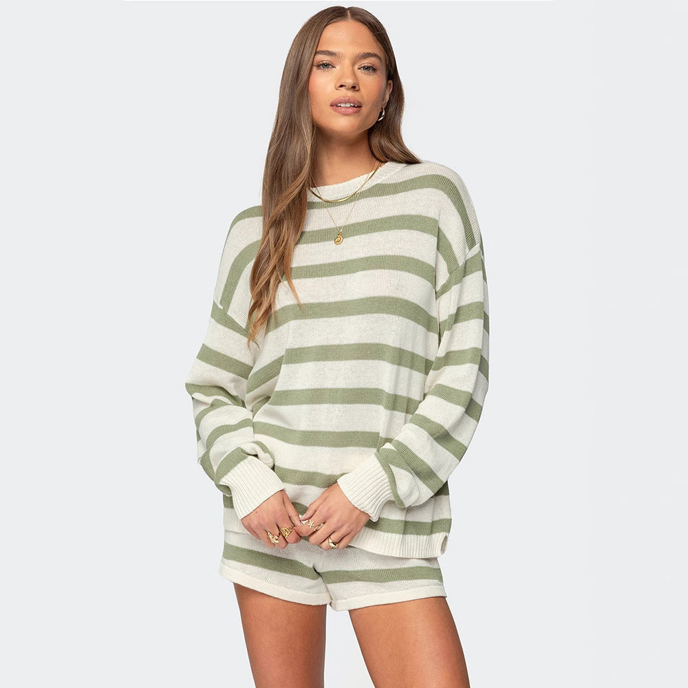 Damen Strickanzug Gestreift Locker Eveloria