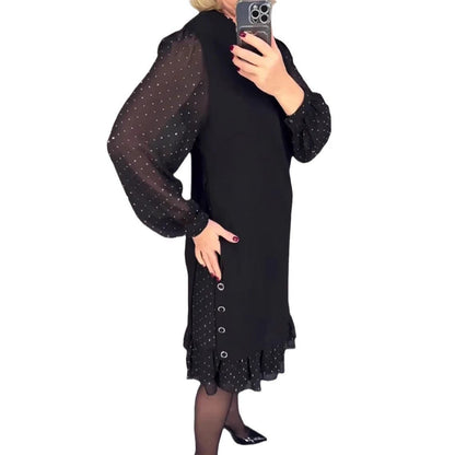 Damen Kleid Voluminöse Ärmel Durchbrochener Saum Eveloria