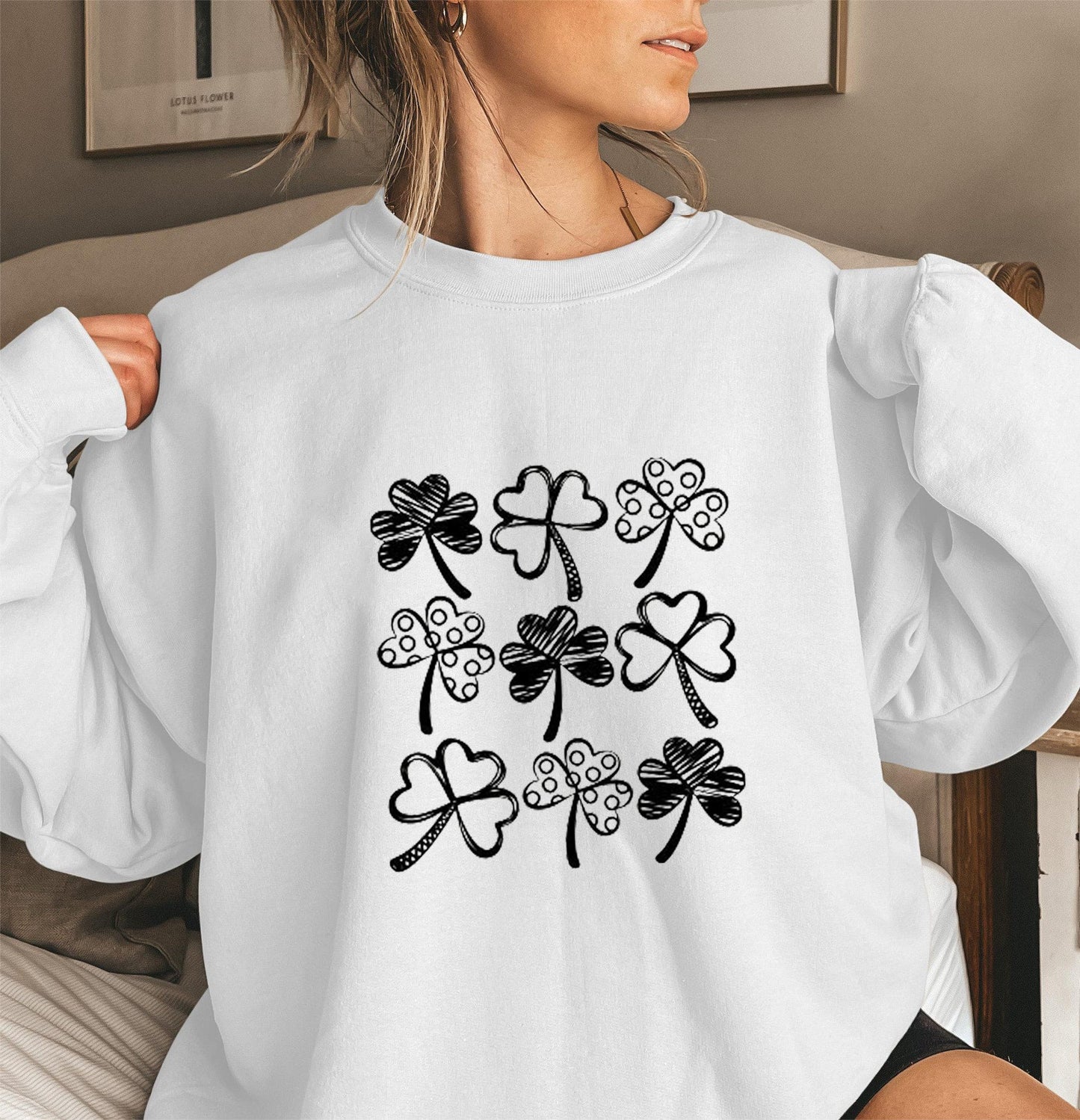 Damen Sweatshirt Kleeblatt-Motiv Eveloria