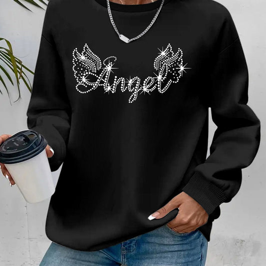 Damen Sweatshirt Glitzer Aufdruck Lässiger Schnitt Eveloria - Eveloria