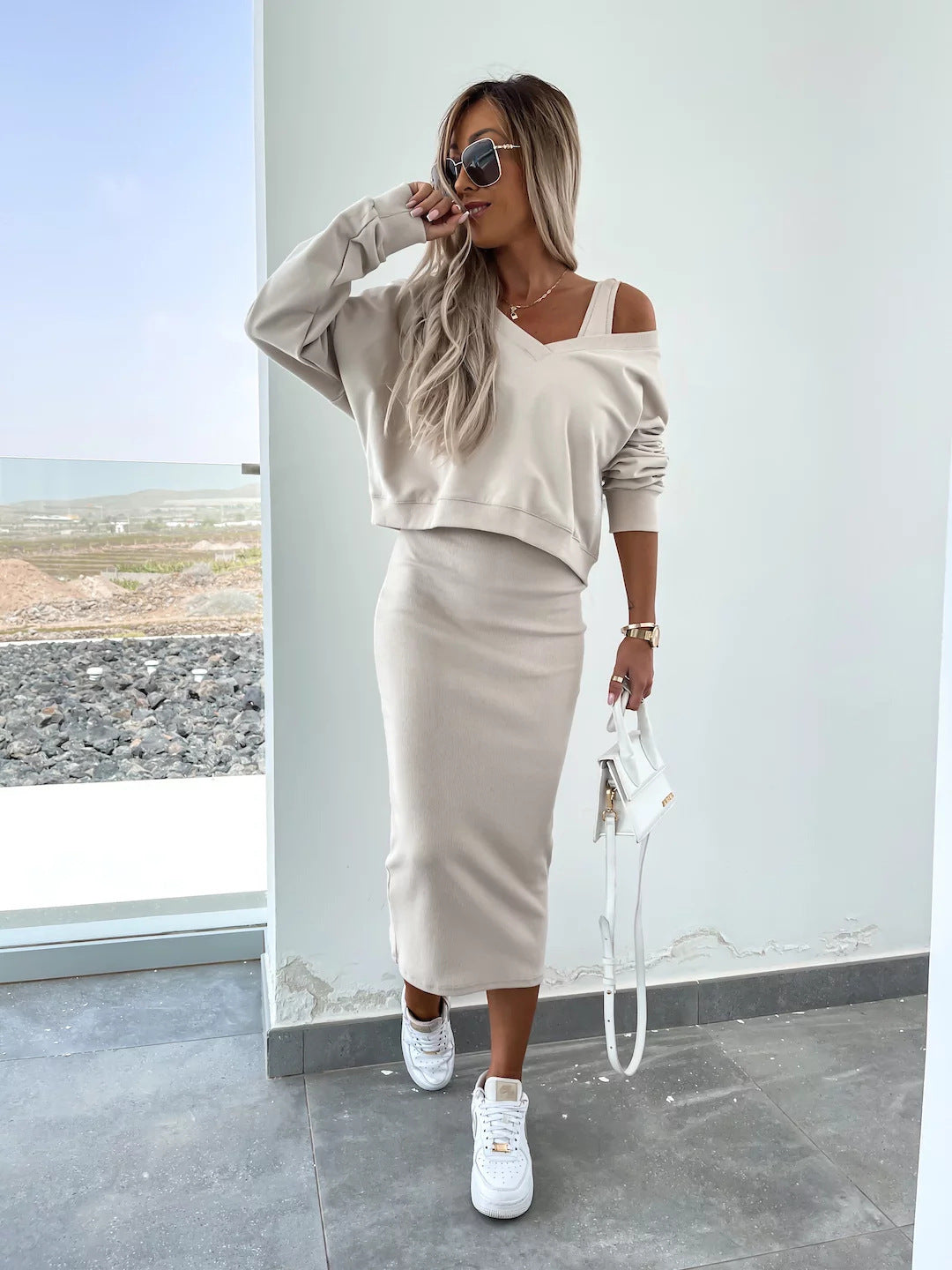Damen Kleidungsset mit Oberteil und Rock Eveloria Elegantes Set