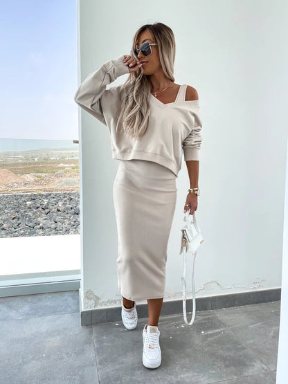 Damen Kleidungsset mit Oberteil und Rock Eveloria Elegantes Set