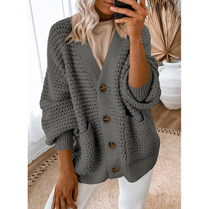 Damen Strickjacke Dickstrick Knöpfe Beige Eveloria
