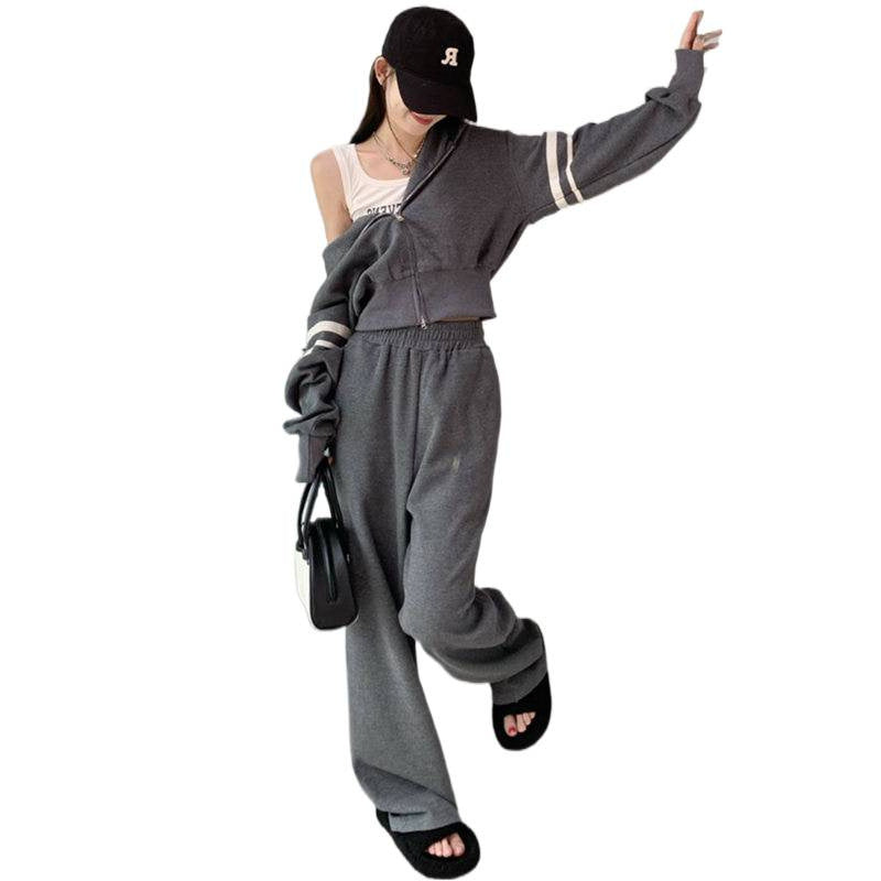 Damen Sportliches Hoodie Jogginghosen Set Baumwolle Weit Schnitt