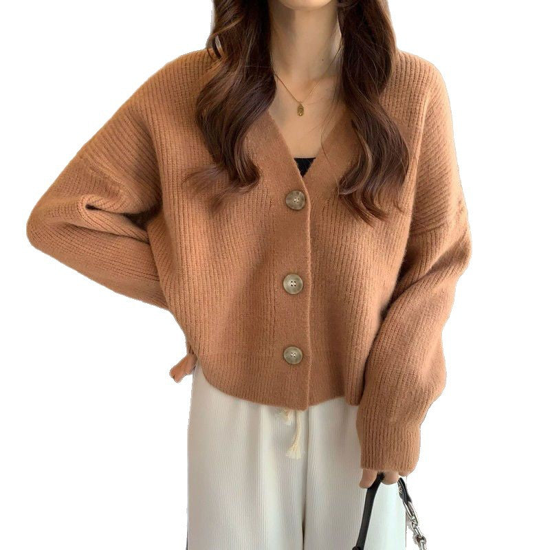 Damen Strickjacke V-Ausschnitt Kuschelig Beige Eveloria