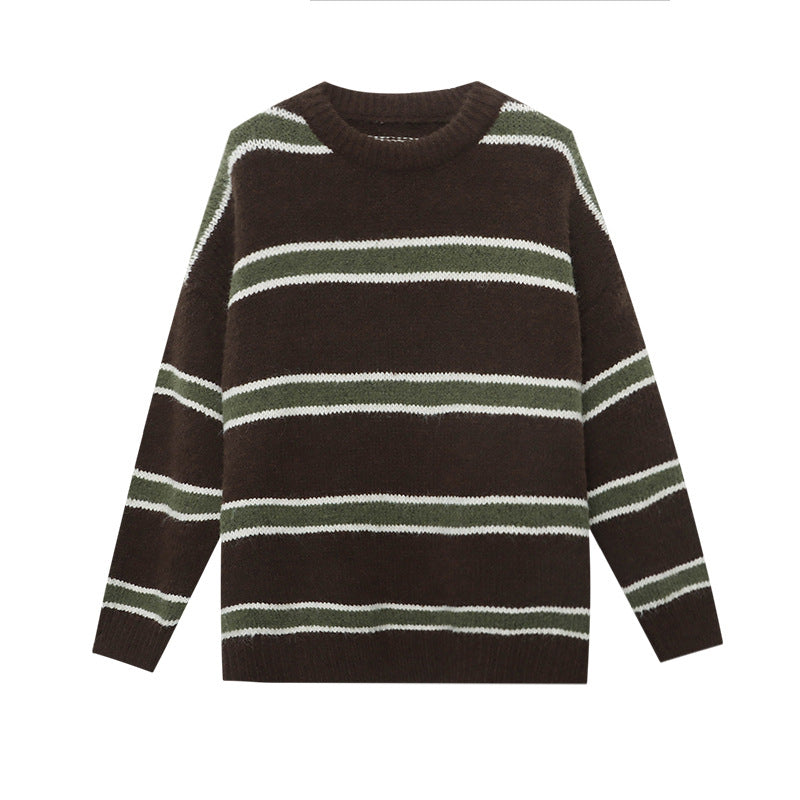 Damen Strickpullover Gestreift Locker Passform Dicker Strick Eveloria