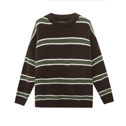 Damen Strickpullover Gestreift Locker Passform Dicker Strick Eveloria