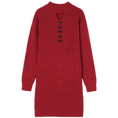 Damen Strickkleid Dekorativer Ausschnitt Komfortabler Schnitt Eveloria
