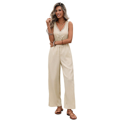 Damen Jumpsuit Elastischer Bund Praktische Taschen Eveloria