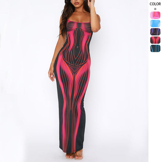 Damen Maxikleid Grafisches Design Tailliert Schwarz Eveloria - Eveloria