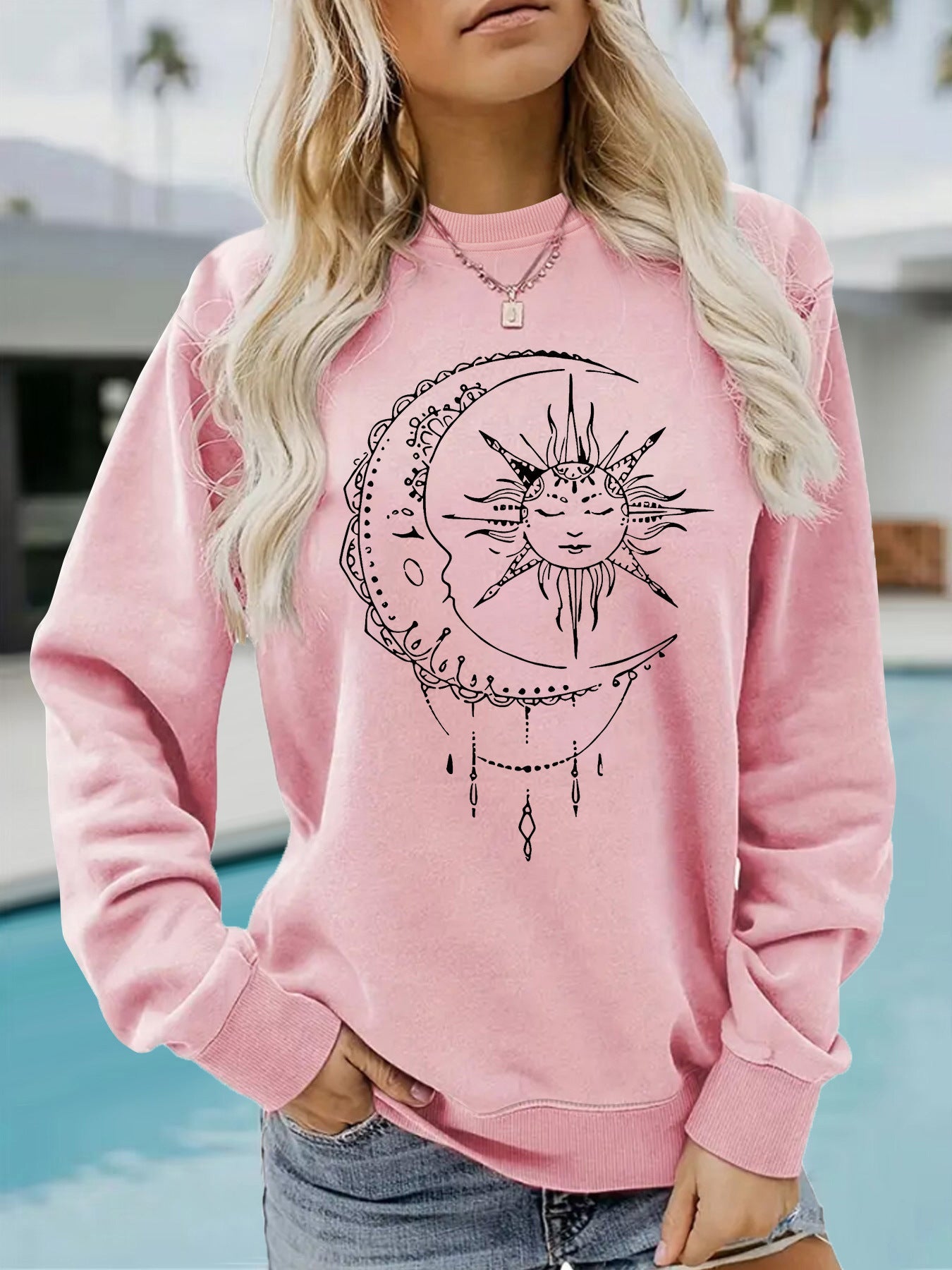 Damen Sweatshirt Sonnen-Mond-Motiv Eveloria