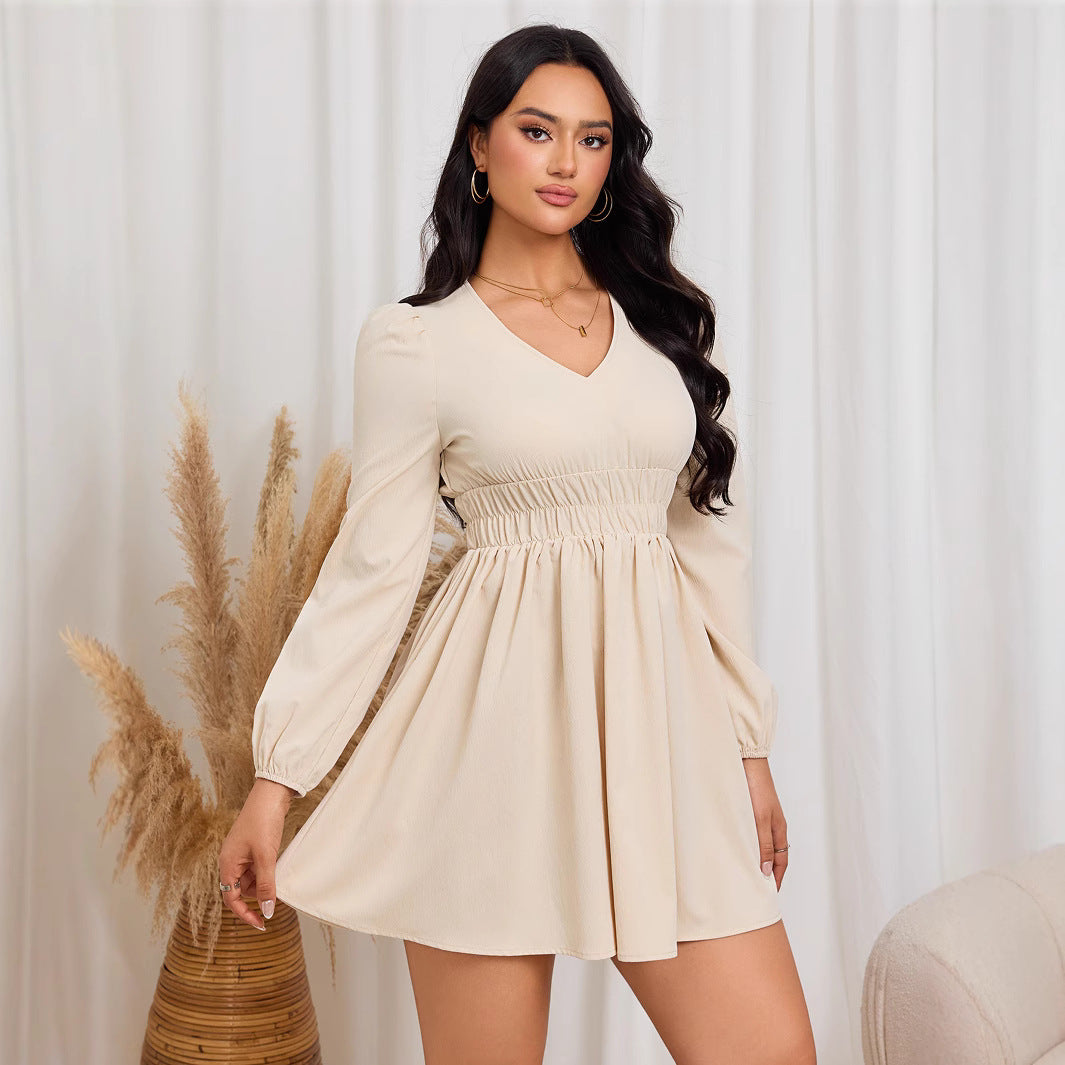 Damen Minimidi-Kleid Geschmeidig Puffärmel Eveloria