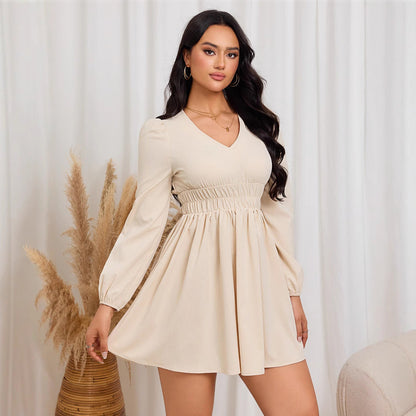 Damen Minimidi-Kleid Geschmeidig Puffärmel Eveloria