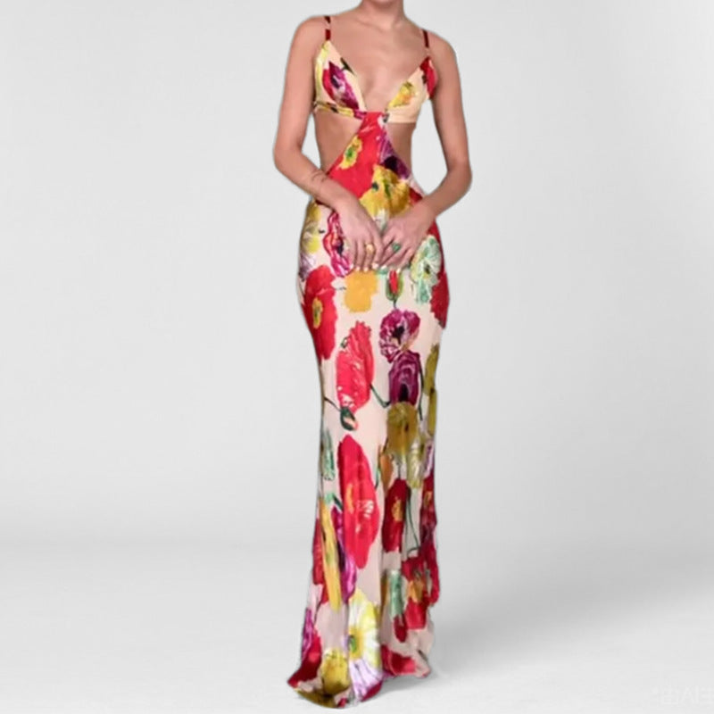 Eveloria Damen Maxikleid Cut-Out-Design Blumenmuster