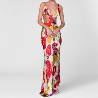 Eveloria Damen Maxikleid Cut-Out-Design Blumenmuster