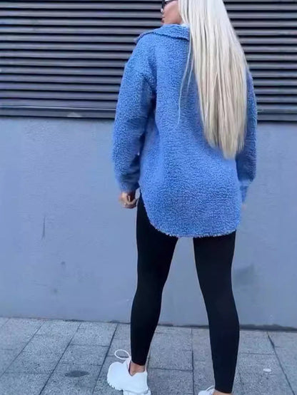 Damen Fleecejacke Lässig Mit Taschen Knopfdetails Eveloria
