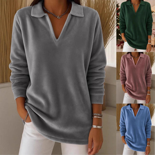 Damen Fleece Pullover V-Ausschnitt Weich Eveloria - Eveloria