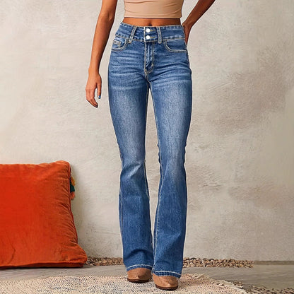 Damen Hochtaillen Bootcut Jeans Eveloria