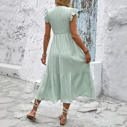 Damen Wickelkleid Midi Raffungen Knopfleiste Eveloria