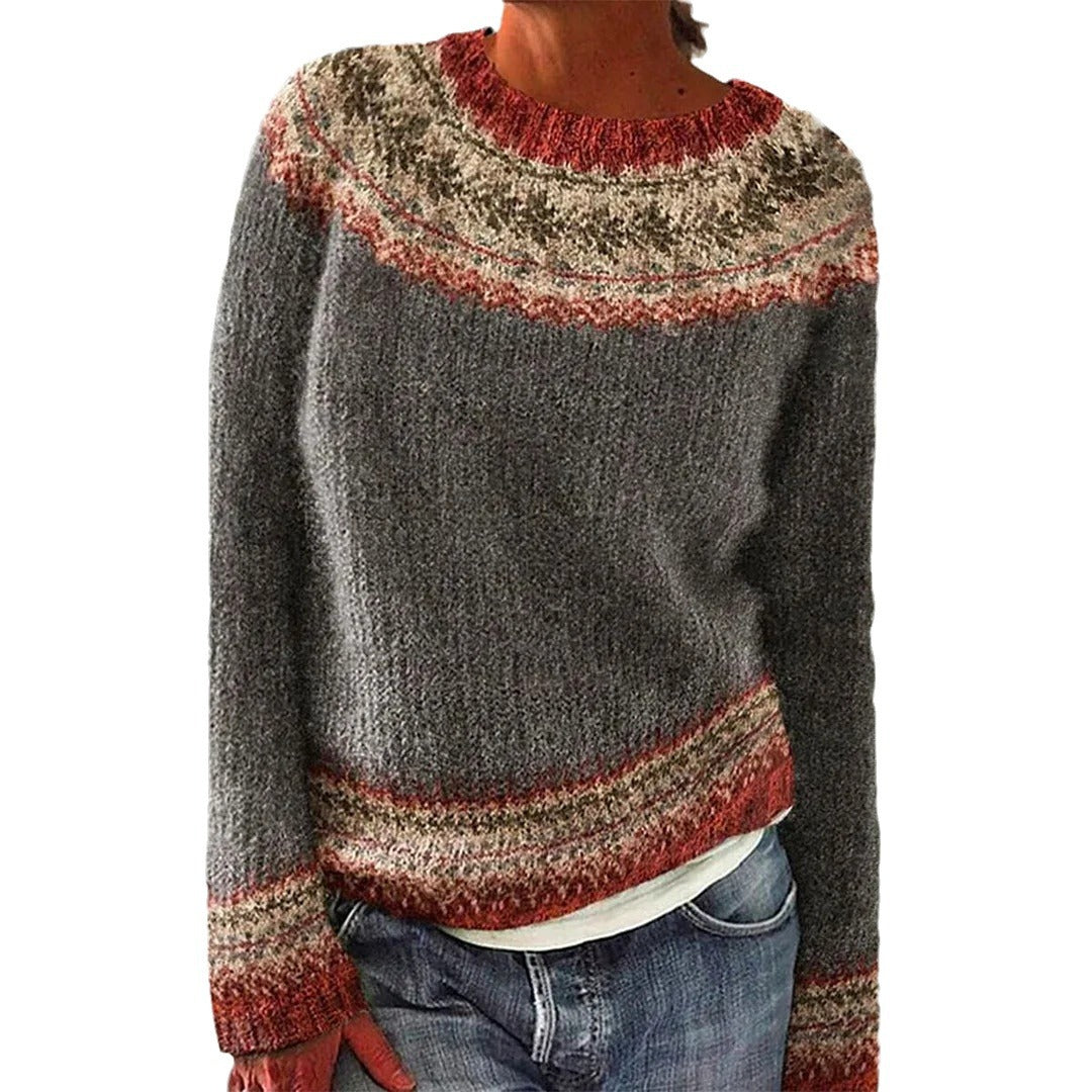 Damen Pullover Grobgestrickt Nordisches Muster Weit Eveloria