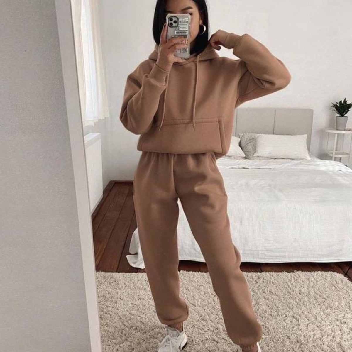 Damen Fleece-Joggingset mit Kapuze und elastischem Bund